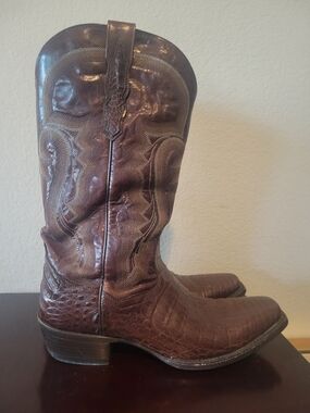 Laredo Dark Brown Croc-Texture Western Booties